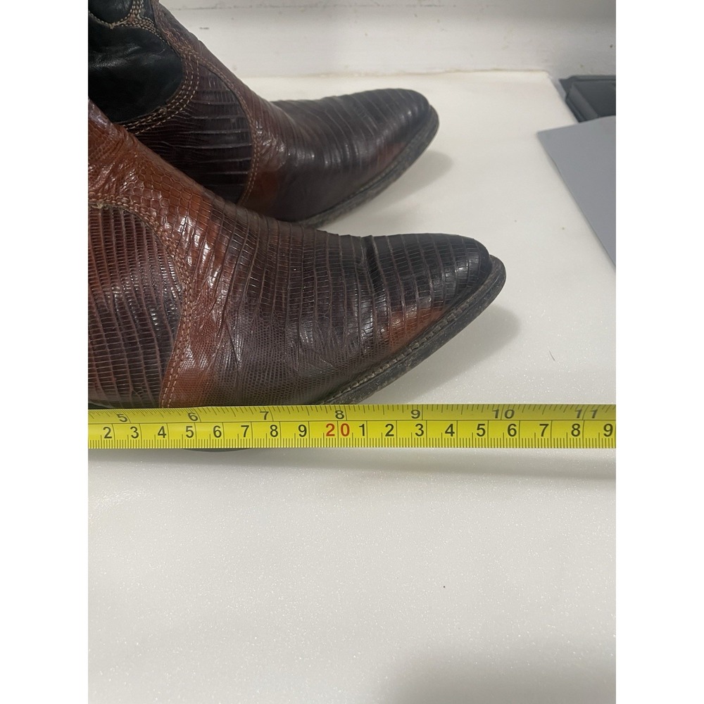 VTG Nocona Womens Cowboy Western Boots‎ 7 Brown Teju Lizard Skin Flame Stitch - Picture 13 of 13